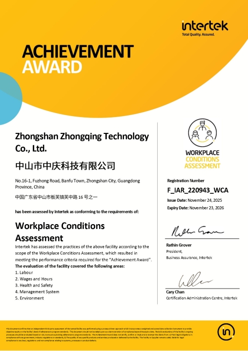 Intertek Achievement Award - Workplace Conditions Assessment